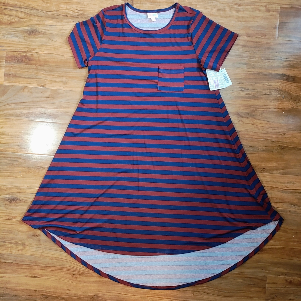 LuLaRoe M Carly High Low Dress in Red and Blue Stripes